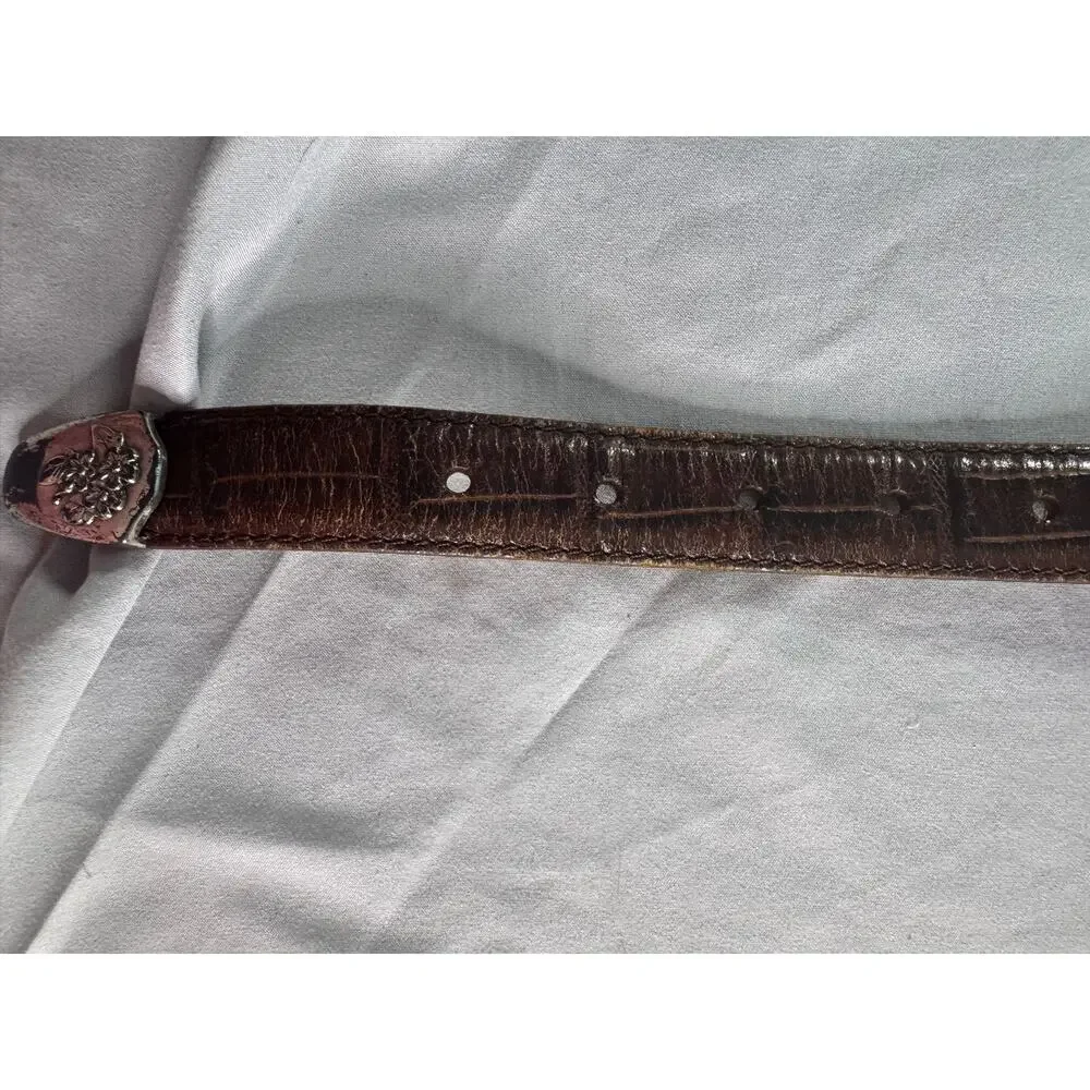 Vintage Lady Canterbury Italian Croco Leather Belt Brown Western Buckle 35